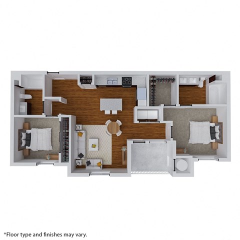 Floor plan for 2 beds, 2 baths, 1034 sqft
